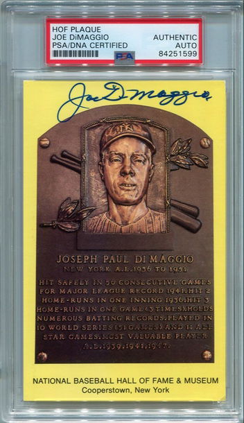 Joe DiMaggio New York Yankees PSA/DNA Certified Authentic Autograph - Hall of Fame Plaque Postcard