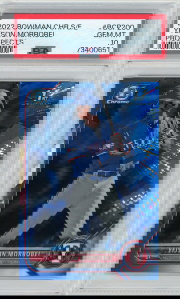 2022 Bowman Chrome Sapphire Yeison Morrebel RC PSA 10 #BCP200 Texas Rangers