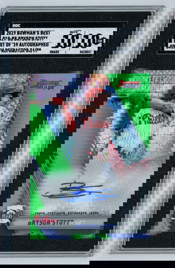 2019 Bowman's Best Best of '19 Autographed Green Refractor /99 Bryson Stott SGC 10 w 10 Auto Pop 1!!