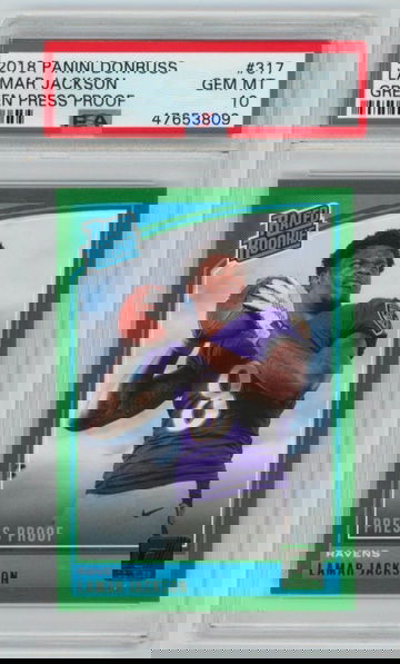 2018 Donruss Green Press Proof Rated Rookie Lamar Jackson PSA 10