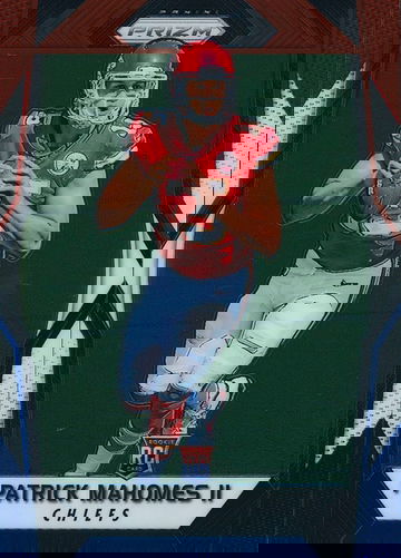 2017 Prizm Patrick Mahomes II #269 Red White Blue Prizm Holo CHIEFS ROOKIE SP on the back center, 