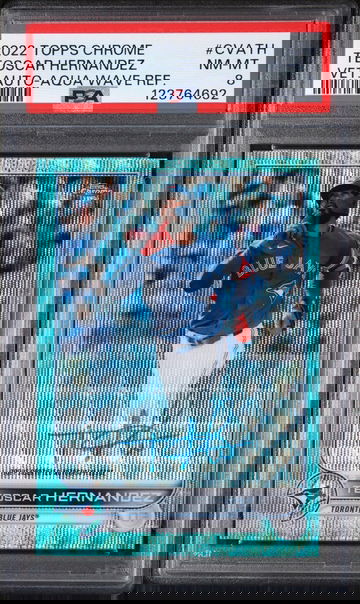 2022 Topps Chrome Veteran Autographs Vet.Auto-Aqua Wave Ref. Teoscar Hernandez #CVATH /199 PSA 8