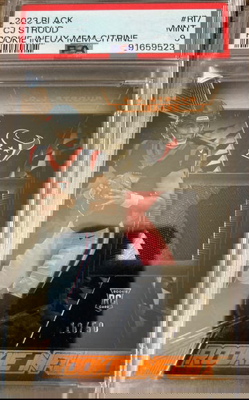 CJ Stroud 2023 Panini Black rookie influx mem-citrine /50