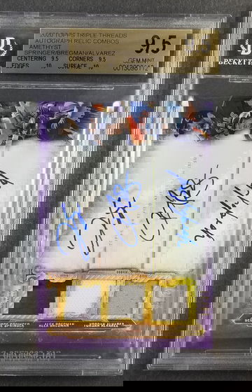 2020 Topps Triple Threads Bregman/Alvarez/Springer Autograph Relic Combo Amethyst #18/27 BGS 9.5/10