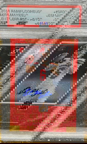 2018 Panini Donruss Elite Series Rookies Baker Mayfield Auto /10 RC - PSA 10 GEM Mint!