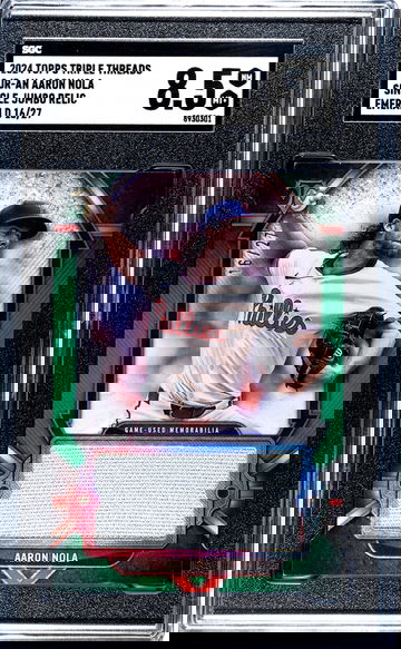 2024 Topps Triple Threads #SJR-AN Aaron Nola Single Jumbo Relic Emerald /27 SGC 8.5