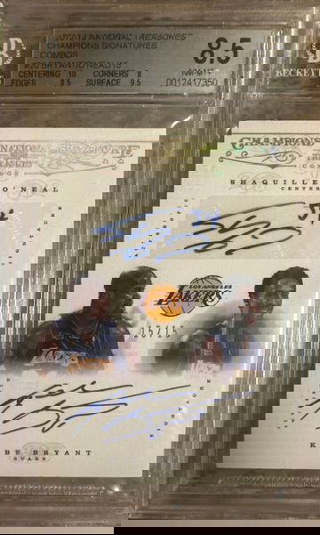 2012 Kobe Bryant / Shaquille O'Neal Panini National Treasures Champions Signatures Combos BGS 8.5