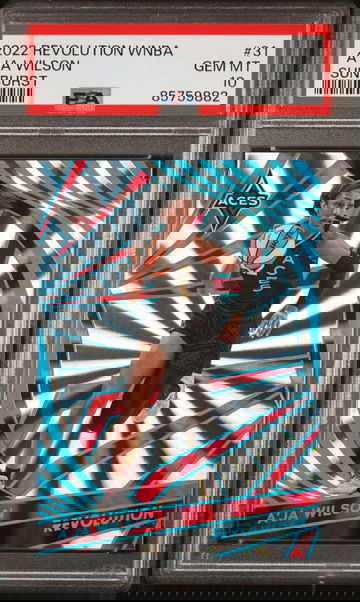 2022 REVOLUTION WNBA A'JA WILSON SUNBURST JERSEY # 22/75 PSA 10 GEM MINT POP 1