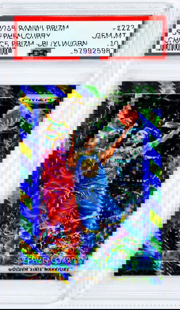 2018 Stephen Curry Panini Prizm  Choice Prizm Blue Yellow Green  #222 PSA 10