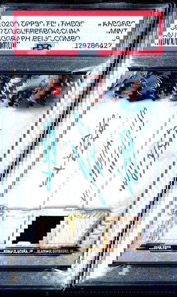 2020 Topps Triple Threads Juan Soto Vladimir Guerrero Ronald Acuna Auto Relic Combo #ARCSRC PSA 9