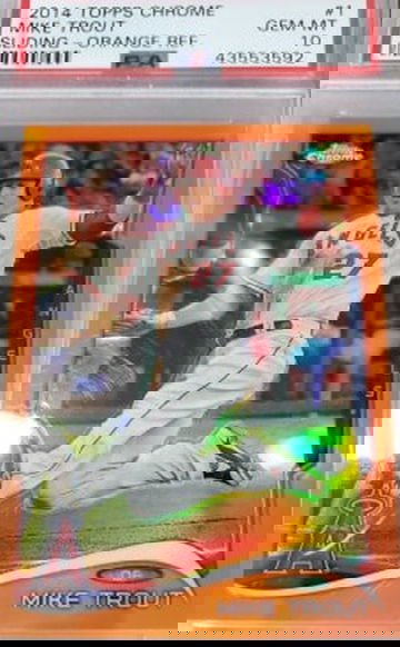 2014 Topps Chrome Mike Trout Orange Refractor - Sliding PSA 10