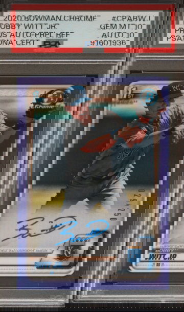2020 Bowman Chrome Purple Refractor /250 Bobby Witt Jr. Auto RC PSA 10 Auto 10