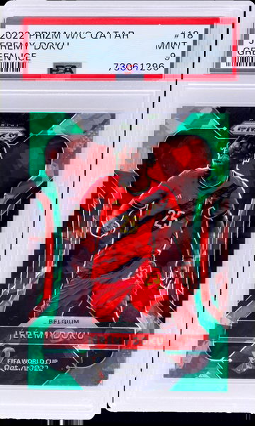 2022 Panini Prizm Green Ice Jérémy Doku #18 PSA 9