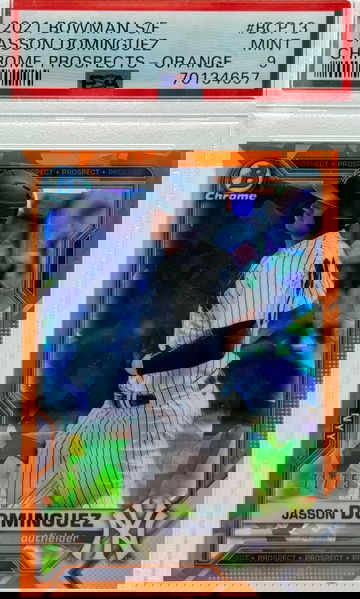 2021 BOWMAN S/E JASSON DOMINGUEZ CHROME PROSPECTS - ORANGE/75 #BCP13 PSA 9 MINT