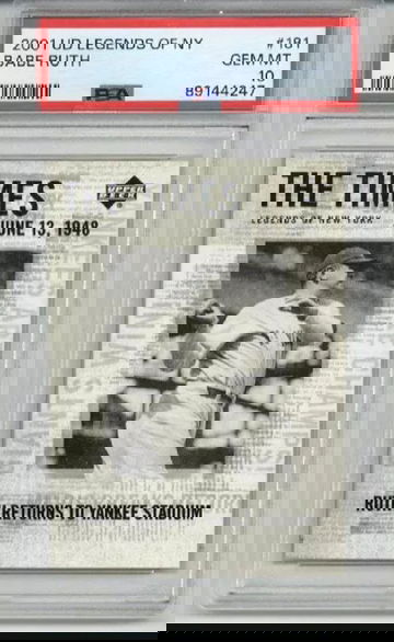 2001 UPPER DECK LEGENDS OF NEW YORK BABE RUTH CARD YANKEES PSA 10 LOW POP