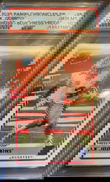 2020 panini chronicles draft picks jk dobbins blue press proof psa 10 