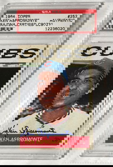 1964 TOPPS #252 KEN ASPROMONTE AUTHENTIC PDA/DNA C90731 (SML BRWN SPOT REAR CARD)