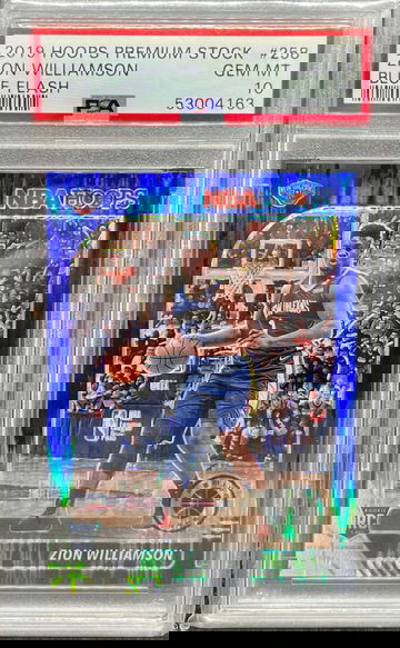 2019-20 Zion Williamson Blue Flash Prizm #27/49 NBA Hoops Premium Stock PSA 10 Rookie RC