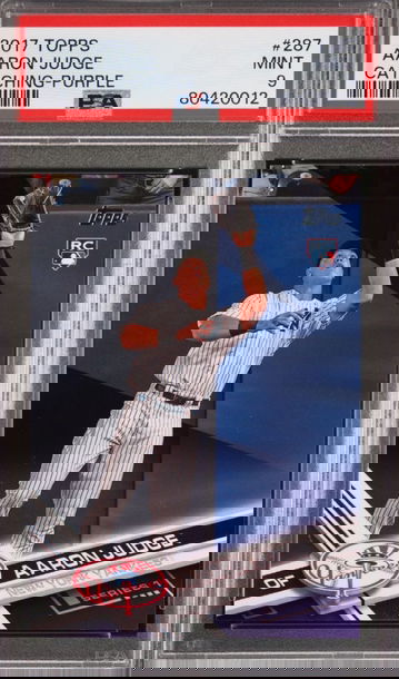 2017 Topps Aaron Judge #287 RC, Catching-Purple, PSA 9