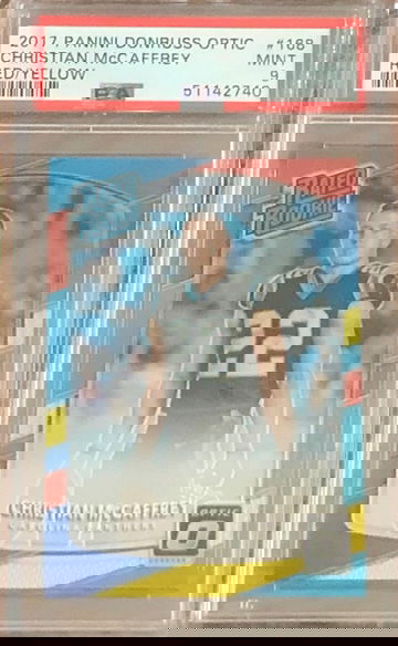 2017 optic Christian McCaffrey Red and Yellow PSA 9