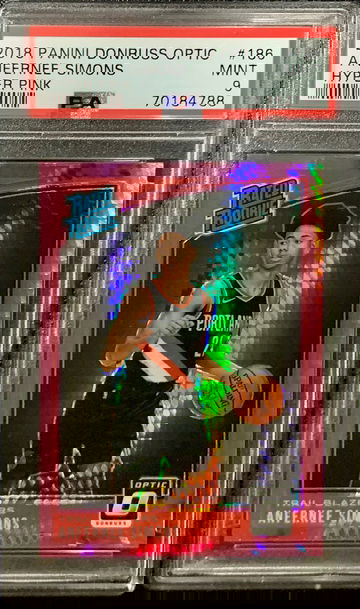 2018 - 19 Panini Donruss Optic Anfernee Simons #186 RC Hyper Pink Rookie PSA 9