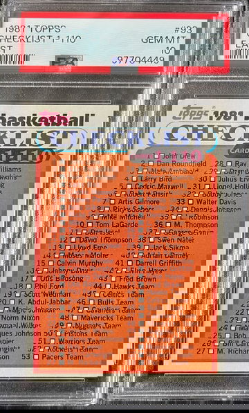 1981-82 Topps East Basketball #93 Checklist 1 - 110 PSA 10 GEM MINT