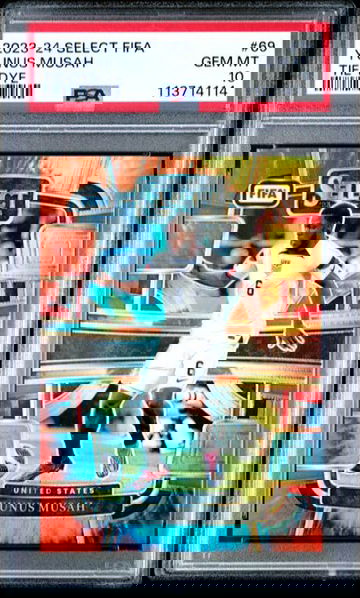 2023-24 PANINI SELECT FIFA YUNUS MUSAH TIE DYE PRIZM SP /30 PSA 10