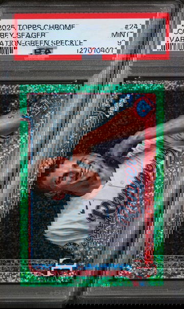 2025 Topps Chrome Variation-Green Speckle Corey Seager #24 /99 PSA 9