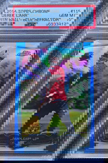 DEREK CARR 2014 TOPPS CHROME BLUE REFRACTOR ROOKIE /199 PSA 10