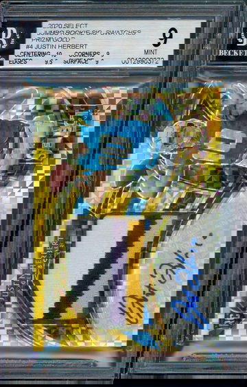 2020 SELECT PRIZM GOLD #4 JUSTIN HERBERT JUMBO ROOKIE SIG. SWATCHES 07/10