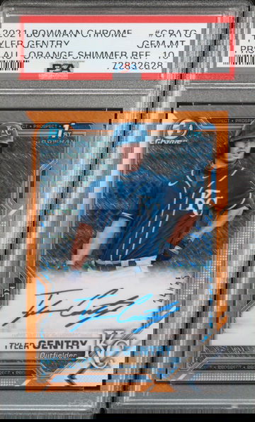 2021 Bowman Chrome Tyler Gentry Autograph Orange Shimmer Refractor 1st AUTO /25 PSA 10