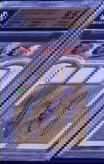 2018 Topps Triple Thread Sale/Pedroia/Devers RC 3 Auto Relic #/27 BGS 9.5/10