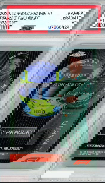 2023 TOPPS CHROME FORMULA 1 FERNANDO ALONSO #AMFA F1 ARMOUR 48 OF 50 PSA 8 NM-MT