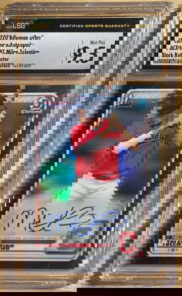 2020 Bowman Draft Chrome Autographs Milan Tolentino Black Refractor Auto #/75 Guardians Indians