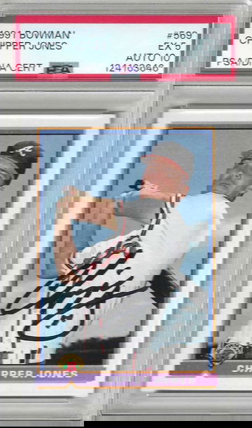 HOF Chipper Jones 1991 Bowman #569 ROOKIE CARD PSA/DNA 5/10 GEM MINT AUTOGRAPH!