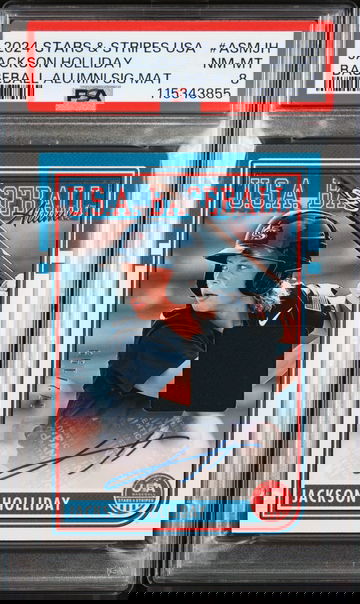 2024 Stars & Stripes #ASM-JH Jackson Holliday Baseball Alumni Sig Mat /199 PSA 8