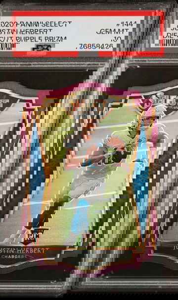 2020 PANINI SELECT JUSTIN HERBERT PURPLE DIE-CUT PRIZM ROOKIE RC PREMIER LEVEL - PSA 10 GEM MINT