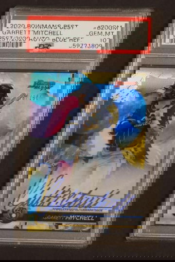 2020 Bowman's Best Best of '20 Autographs Blue Refractor Garrett Mitchell #B20GM /150 PSA 10