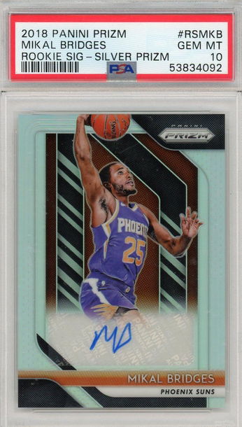 2018 Panini Prizm #10 Mikal Bridges Rookie Signatures Silver Prizm PSA 10