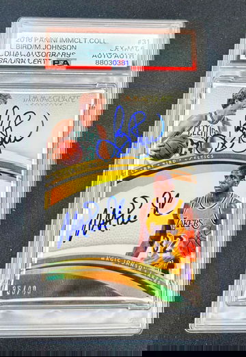 2016 Larry Bird Magic Johnson Panini Immaculate Dual Gold Auto 35/49 PSA 6 #31 Autograph Duals SP