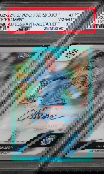 2022 Topps Chrome UEFA Club Competitions Chrome Autographs Aqua Refractor Cole Palmer #CP /199 PSA 8