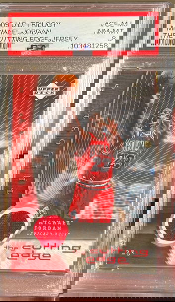 2005 UD Trilogy Michael Jordan The Cutting Edge Game Worn Jersey PSA 8