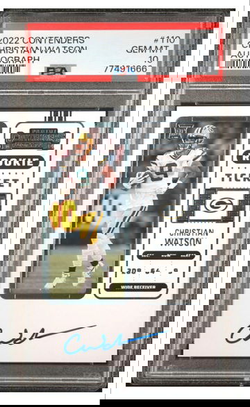 Christian Watson 2022 PLAYOFF CONTENDERS ROOKIE TICKET #110 AUTO AUTOGRAPH RC PSA 10