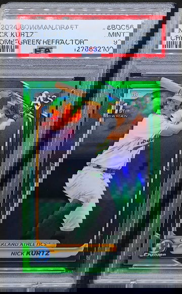 NICK KURTZ 2024 BOWMAN DRAFT CHROME GREEN REFRACTOR /99 PSA 9 MINT