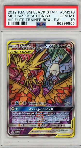 2019 P.M SM BLACK STAR MOLTRES ZAPADOS & ARTICUNO HIF ETB #SM210 PSA 10