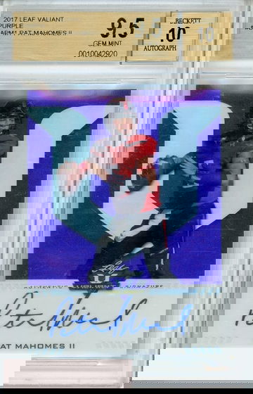 2017 LEAF VALIANT PURPLE PAT MAHOMES II #BAPM1 BGS 9.5 AUTO 10 RC