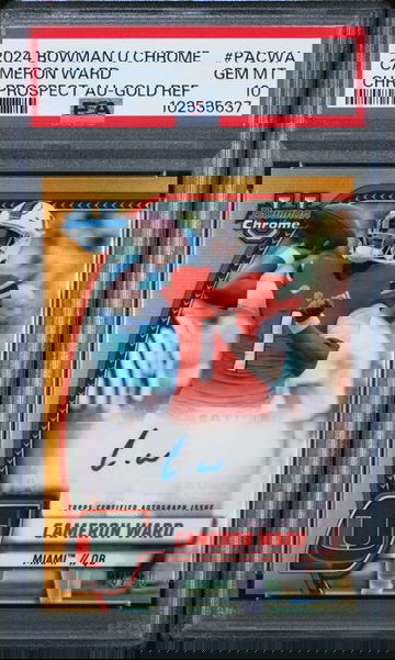 2024 Bowman Chrome University Cam Ward Gold Refractor /50 Auto PSA 10