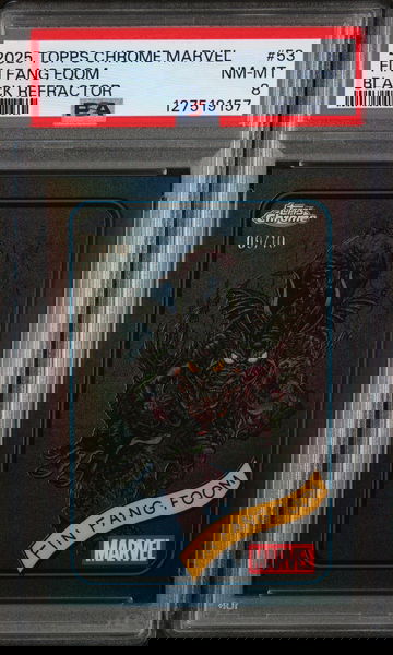 2025 Topps Chrome Marvel Black Refractor Fin Fang Foom #53 /10 PSA 8