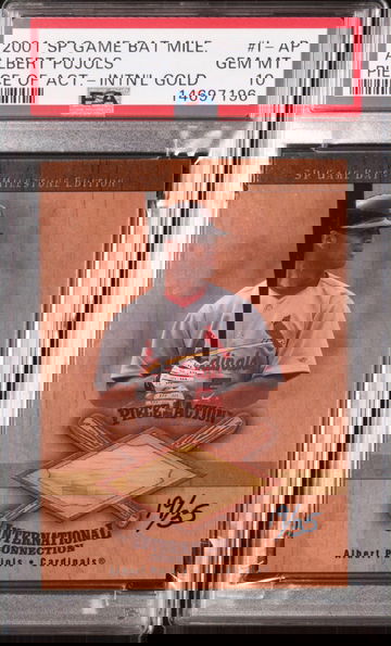 2001 SP Game Bat Edition Milestone Albert Pujols Piece of Action International Gold #19/35 RC PSA 10 Gem Mint *pop 1