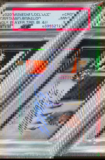 2020 Topps Museum UEFA Cristiano Ronaldo Triple Patch Auto /35 PSA 9